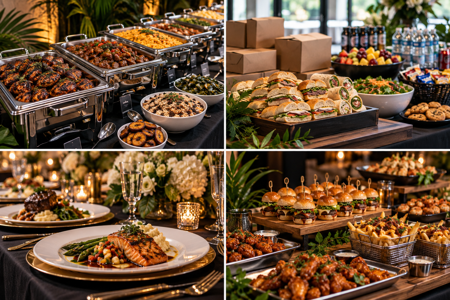 Professional buffet, corporate lunch, formal dinner and party catering setups