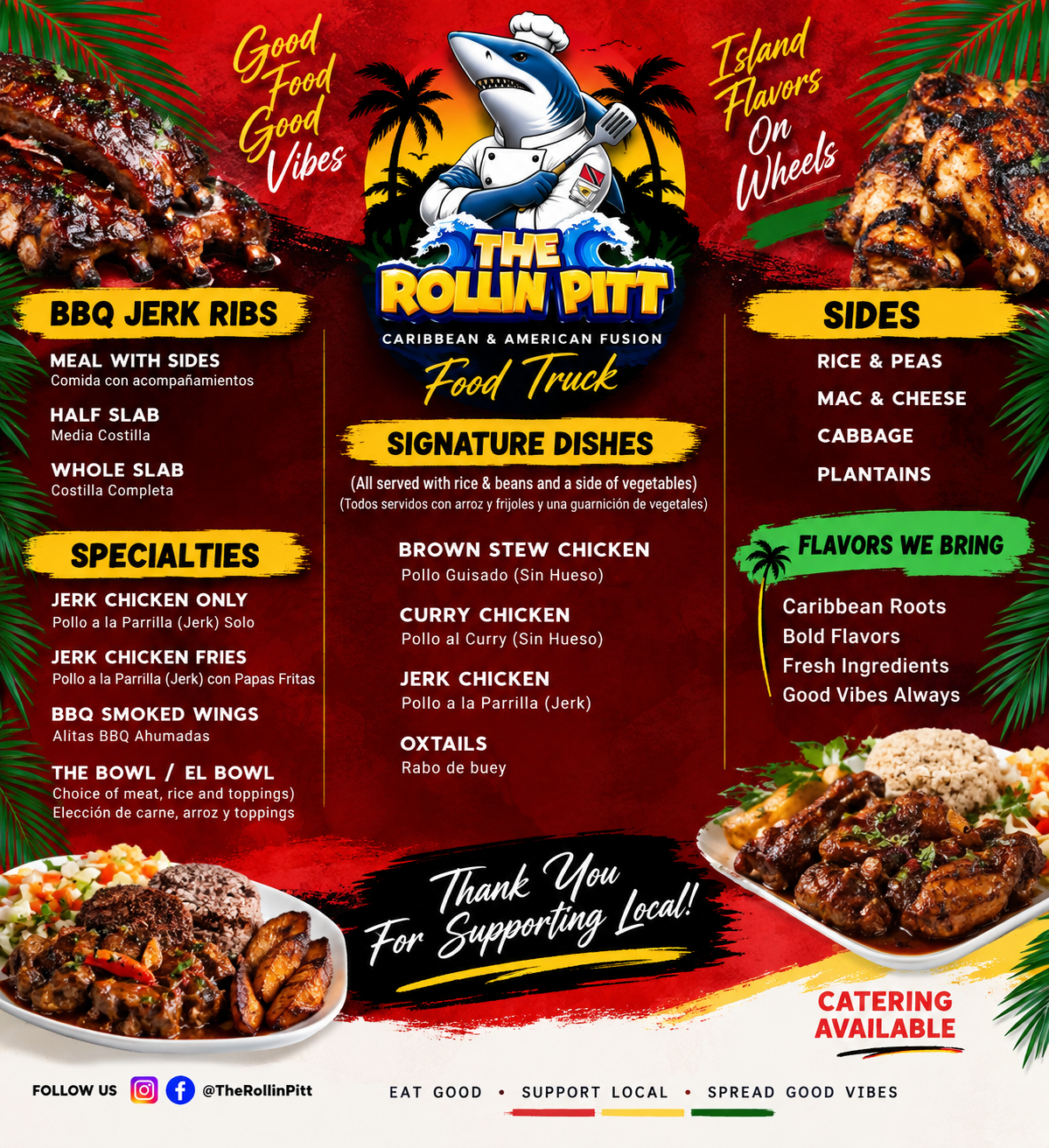 The Rollin Pitt Caribbean fusion event menu